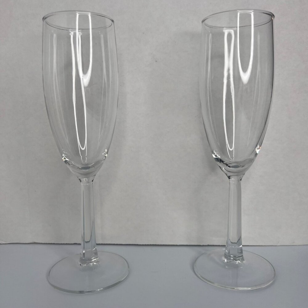 Pair Glass Champagne Flutes Hexagonal Stems (Set of 2) 6 oz 7.5 in